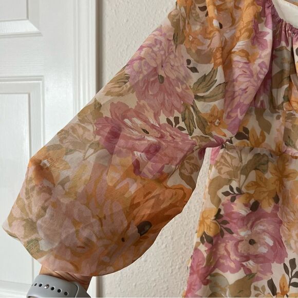 Showpo Floral Grizela Mini Dress NEW Size 12 Pink Long Sleeves - Picture 10 of 11